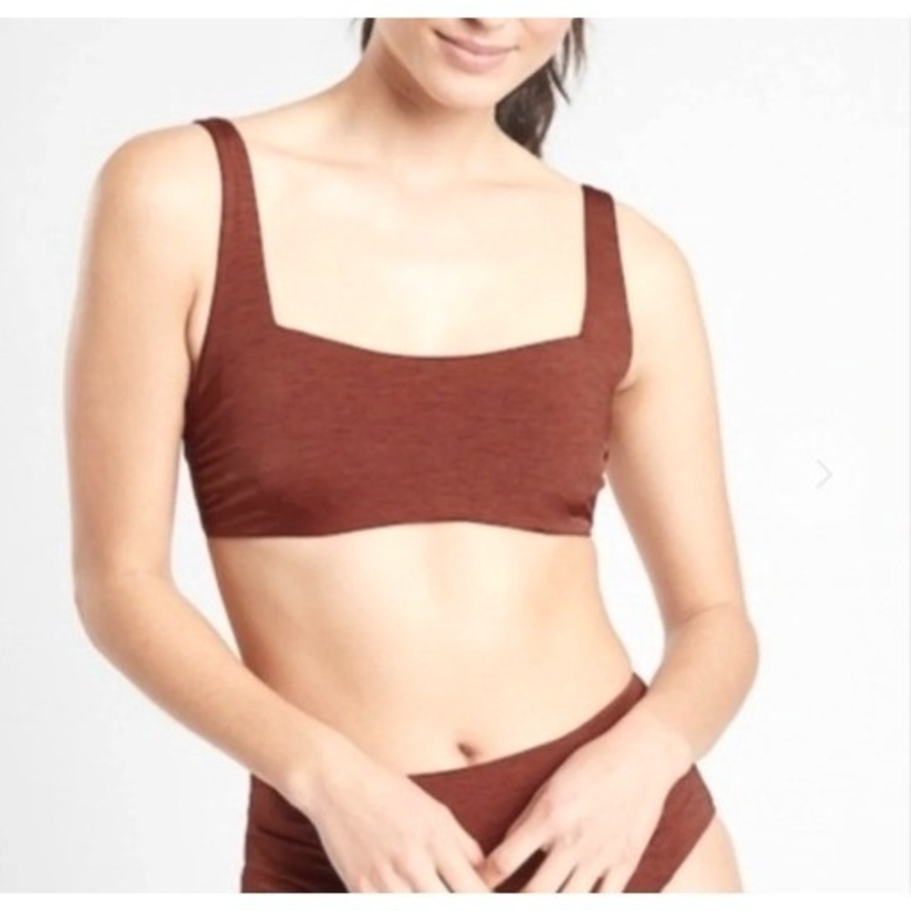 ATHLETA Aqualuxe Underwire Square Neck Bikini Top Swimsuit Brick Red Sz 34D/DD